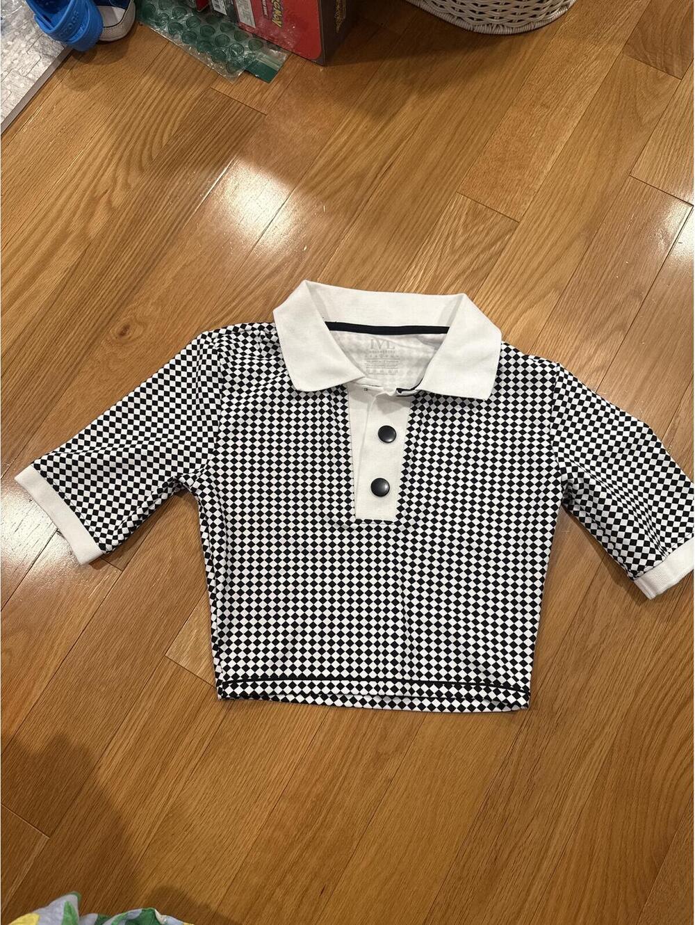 IVL Collective Black and White Checkered Crop Polo Shirt with Buttons